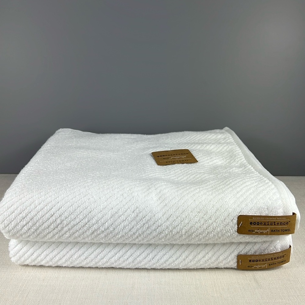 Ecoexistence Bath Towels White Eco Melange Zero Twist Cotton Blend 2 Pc NEW